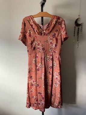Elise Design Vintage Inspired Floral Tea Dress Midi Cottagecore Terracotta